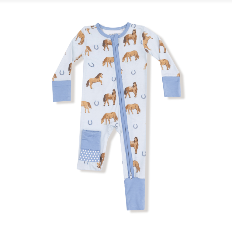 Horses- 2 Way Zipper Romper // Blue