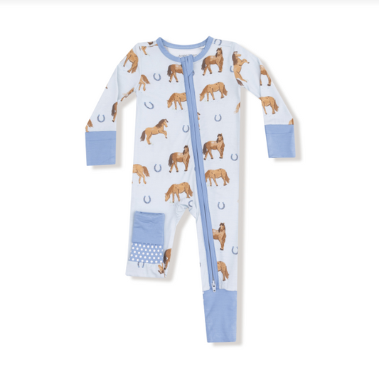 Horses- 2 Way Zipper Romper // Blue