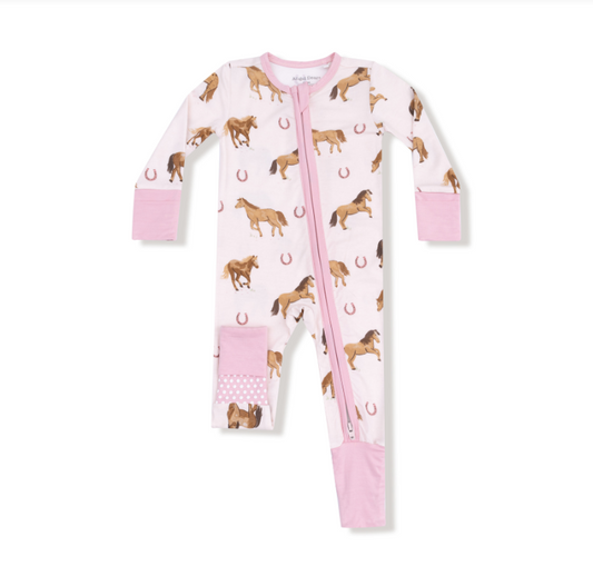 Horses- 2 Way Zipper Romper // Pink