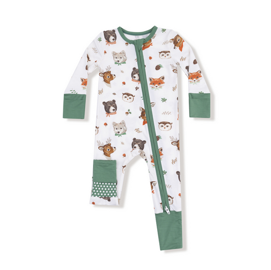 Woodland Animal Faces 2 Way Zipper Romper