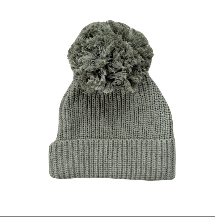 Olive Knit Pom Hat