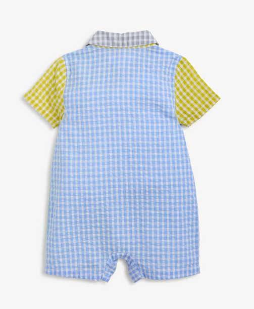 Multi Gingham Magnetic Boys Collar Romper