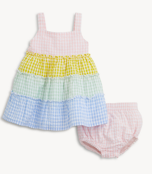 Colorful checkered dress with matching bloomers on a white background