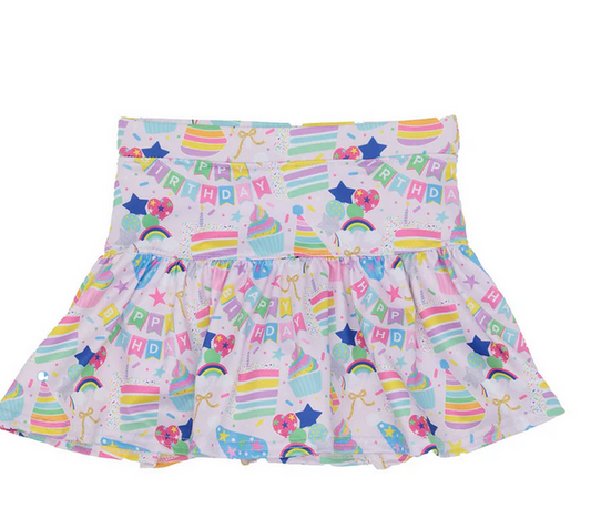 Pleated Birthday Printed Skort with Birthday theme print