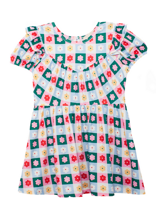 Soft Dress with beautiful bright flowers with block colors