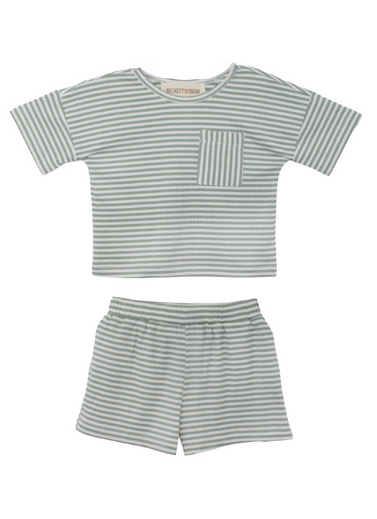 Casual Green Stripe Short Set