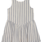 Striped dress with blue and white vertical stripes 