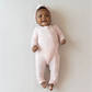 Ribbed Ruffle Zipper Footie // Blush