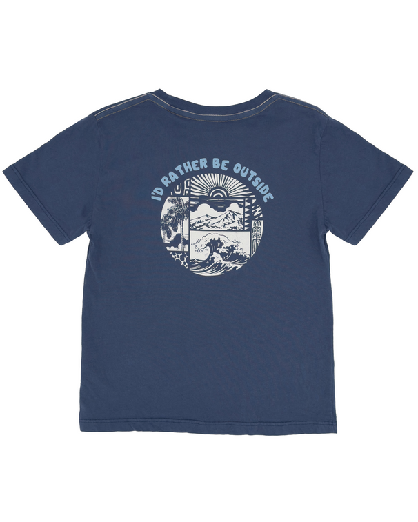 Navy blue t-shirt with 'I'd Rather Be Outside' graphic 