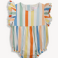 Colorful striped baby romper with ruffled sleeves