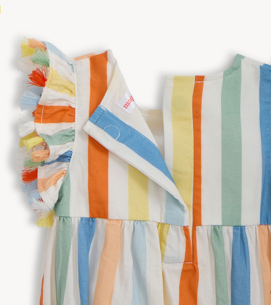 Multi Stripe Woven Tassle Bubble Romper