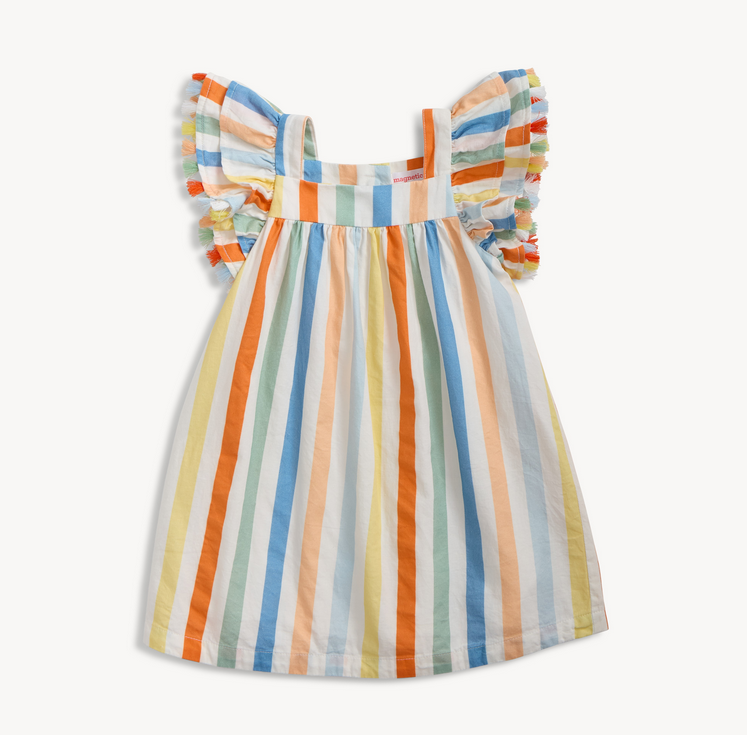 Colorful striped dress with ruffled sleeves 