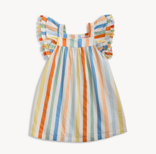 Colorful striped dress with ruffled sleeves 