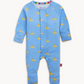 Blue baby onesie with yellow submarine pattern 