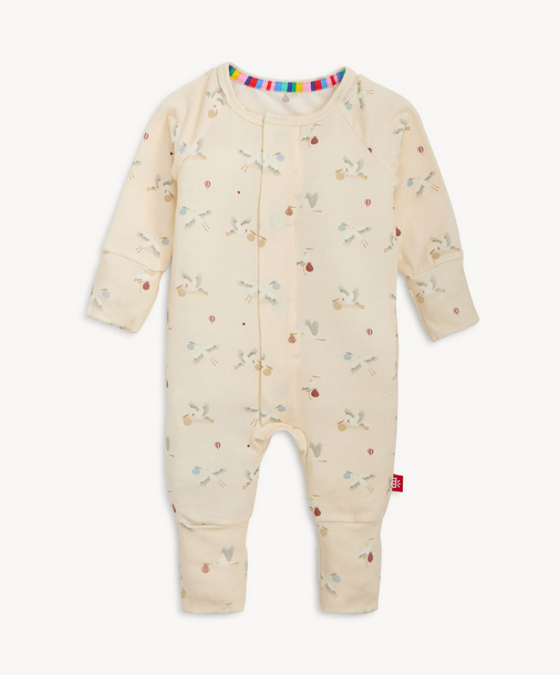 Baby onesie with colorful stork pattern 