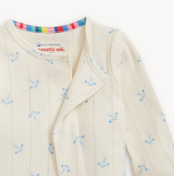 Airplane Pointelle Magnetic Footie