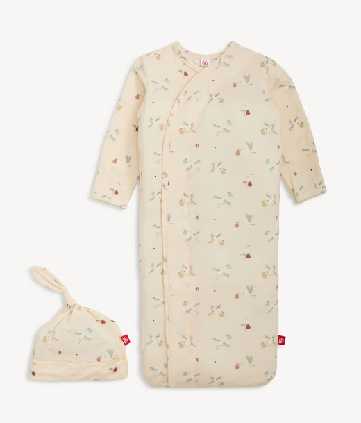 Baby sleep sack with floral pattern and matching hat 