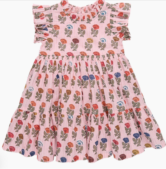 Pink Floral dress with Metallic Accents