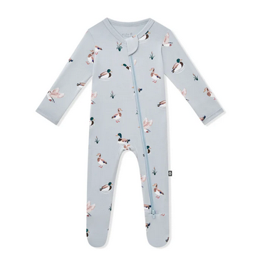 Mallard Duck Footie on baby blue background