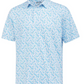 Short-sleeve shirt with a blue and white pattern .