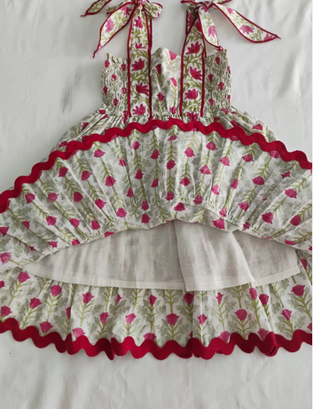 Genelia Layered Dress // White with Red Floral Print