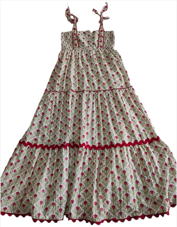 Genelia Layered Dress // White with Red Floral Print