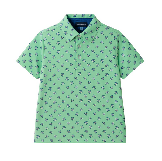 Green polo shirt with small turtle pattern 