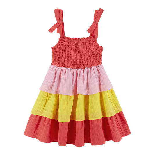 Red Gauze Tiered Dress