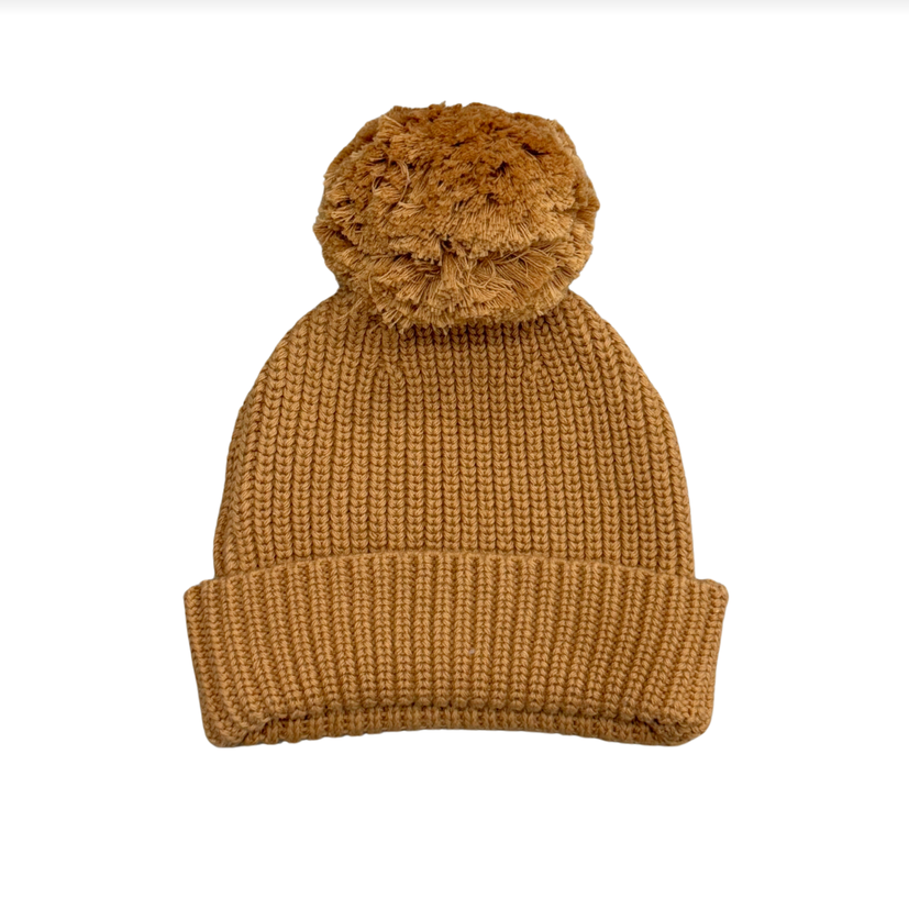 Knit Pom Hat// Camel