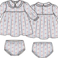Anna Floral Stripe - Long Sleeve Peter Pan Ruffle Collar Dress And Bloomer