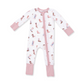 Baby onesie with animal print and pink accents on a white background