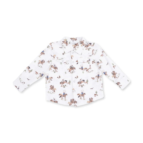 Children's long-sleeve shirt with bear pattern on a white background
