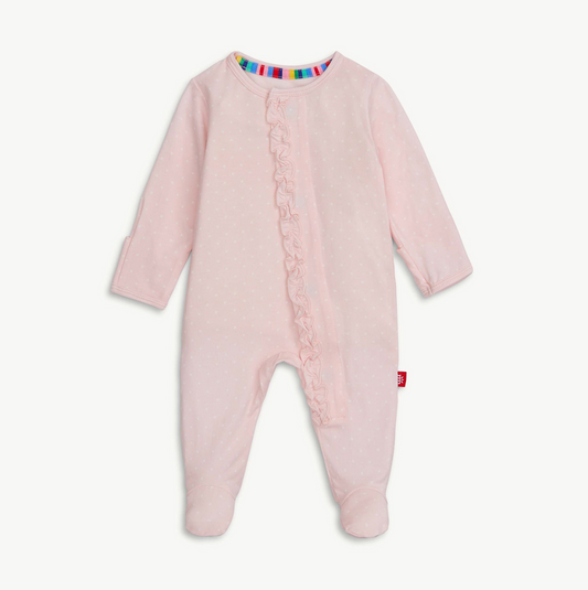 Pin Dot Pink Ruffle Footie