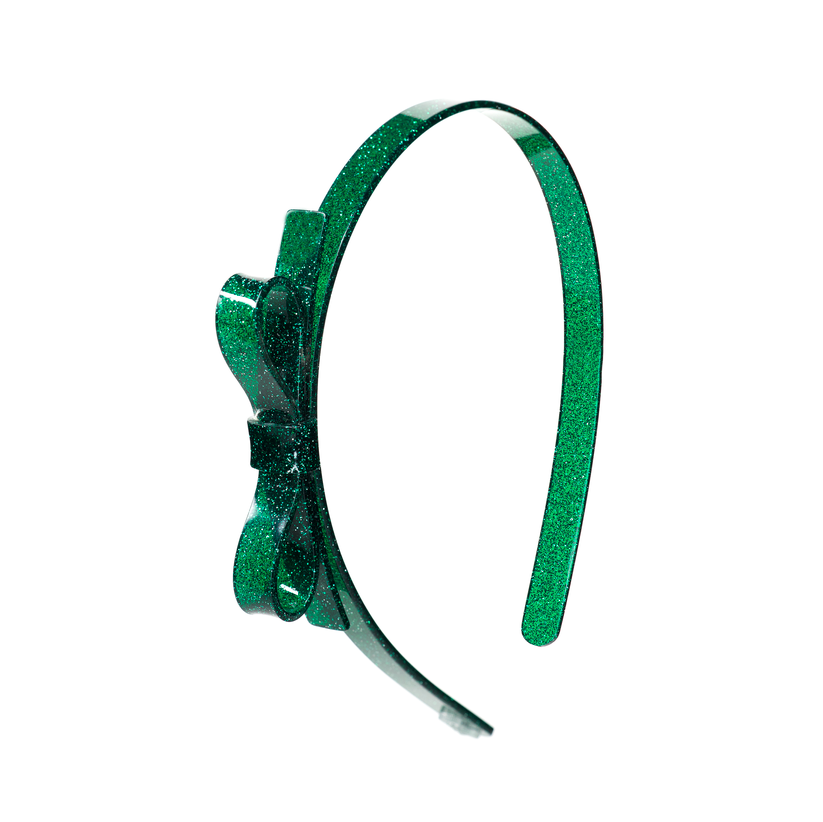 Thin Bow Headband // Green Glitter