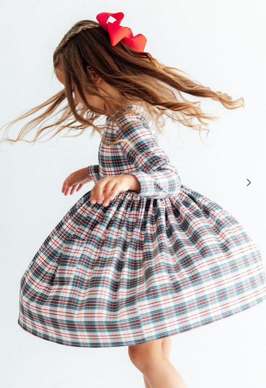 Christmas Plaid L/S Ruffle Twirl Dress