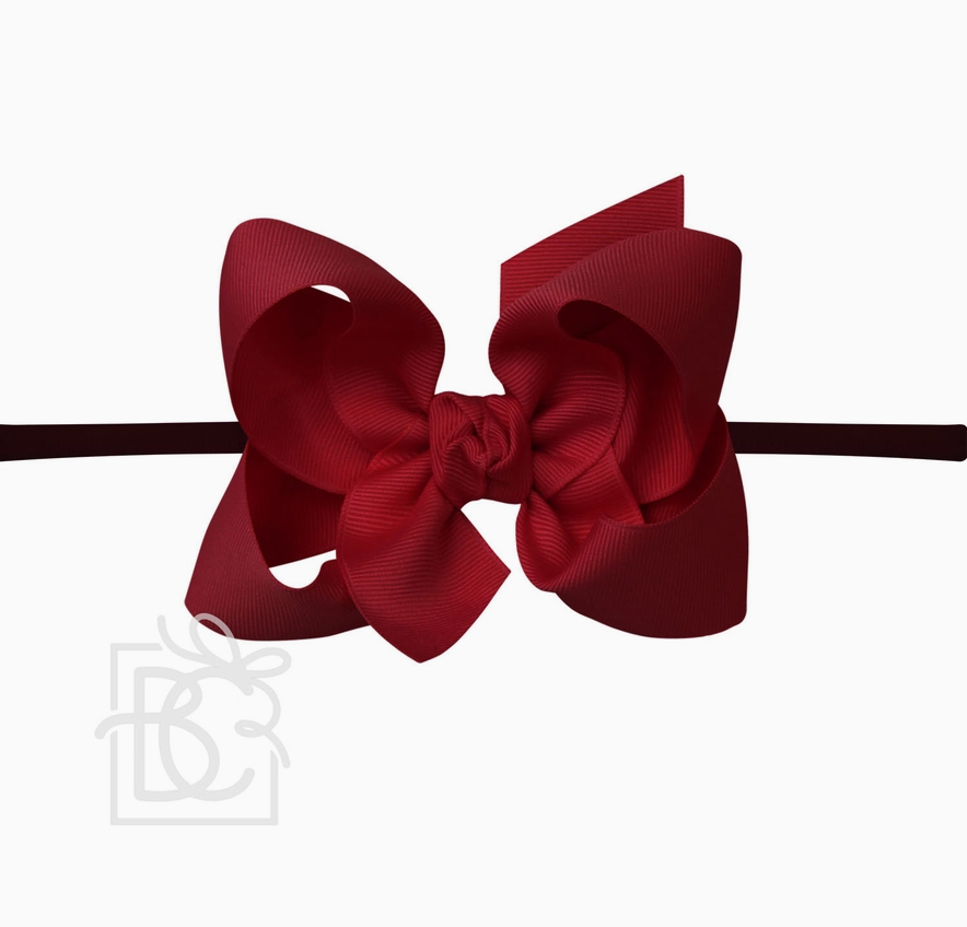 1/4" NYLON PANTYHOSE HEADBAND W/SIGNATURE GROSGRAIN BOW
