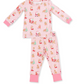 Long Sleeve Lounge Set // Pink Vintage Reindeer & Santa