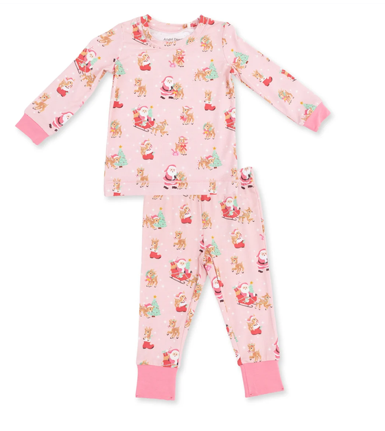 Long Sleeve Lounge Set // Pink Vintage Reindeer & Santa