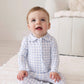 Peter Pan Collar Zipper Footie | Dusty Blue Gingham