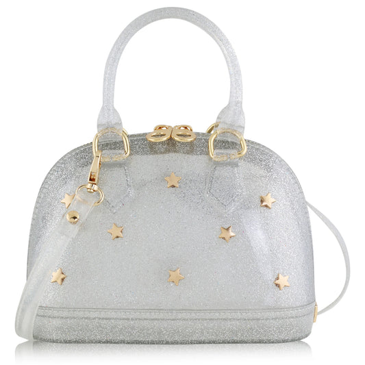 Silver glitter handbag with gold star details
