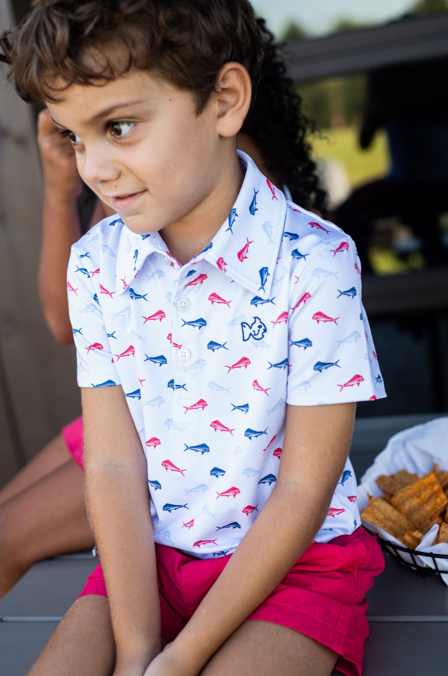 Americana Fish Print Performance Polo