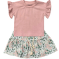 Pink ruffled top and floral skirt set