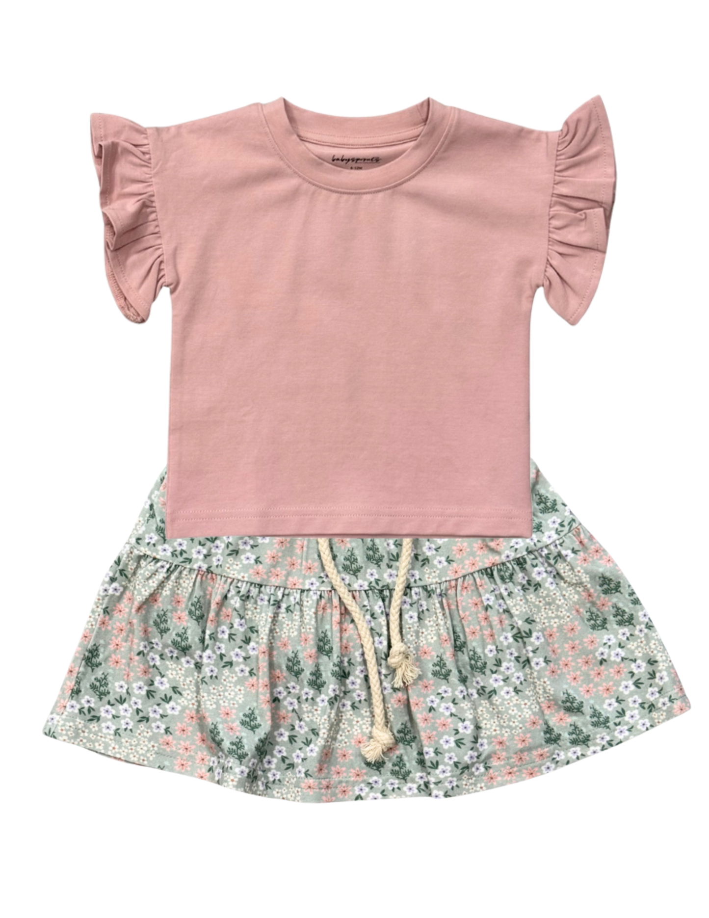 Pink ruffled top and floral skirt set