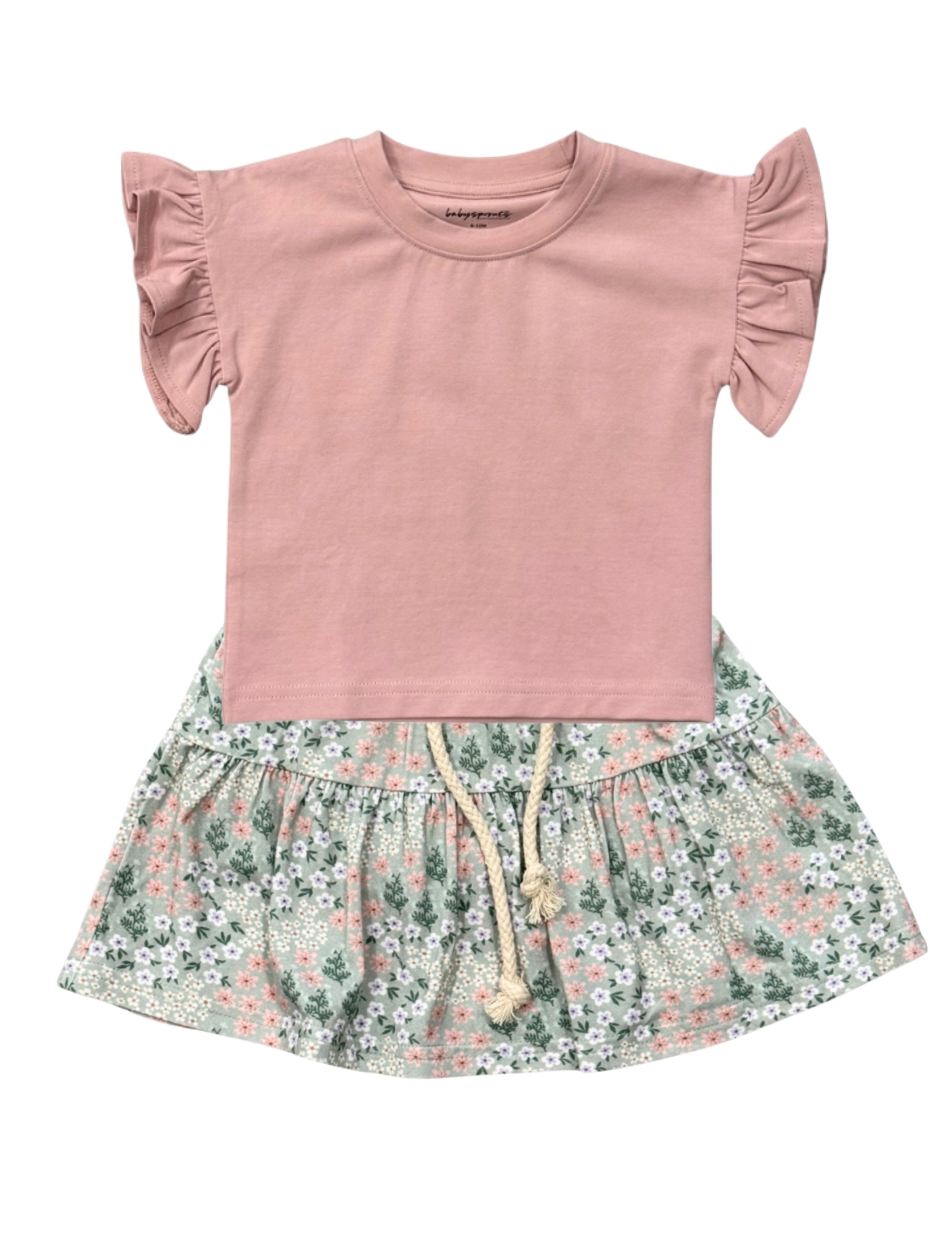 Pink ruffled top and floral skirt set