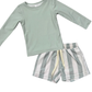 Children's long-sleeve shirt and striped shorts set 