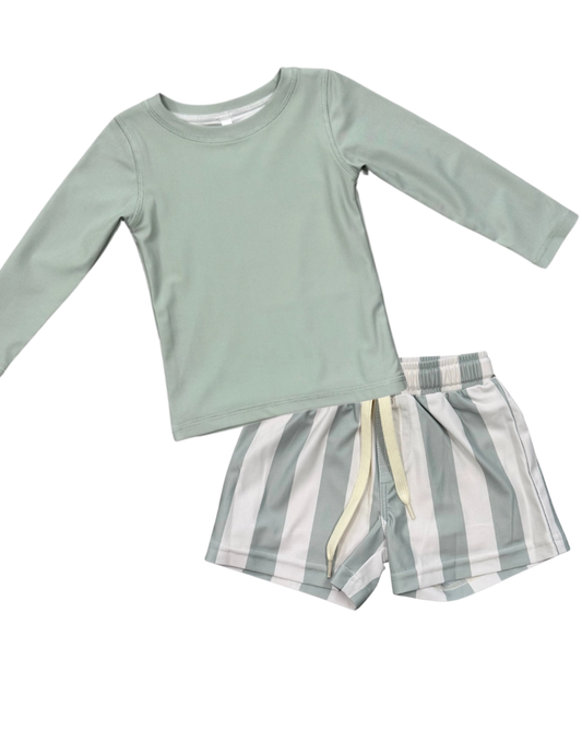 Children's long-sleeve shirt and striped shorts set 