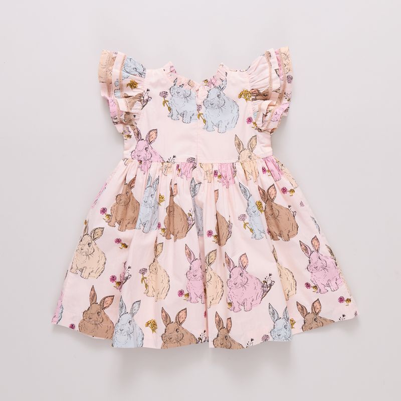 Beautiful  dress with classic bunnies in Easter colors