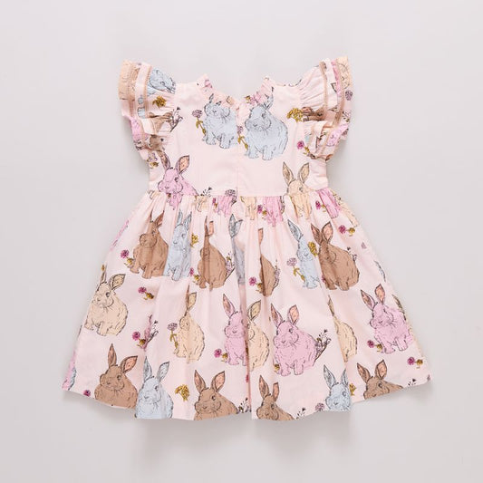 Beautiful  dress with classic bunnies in Easter colors