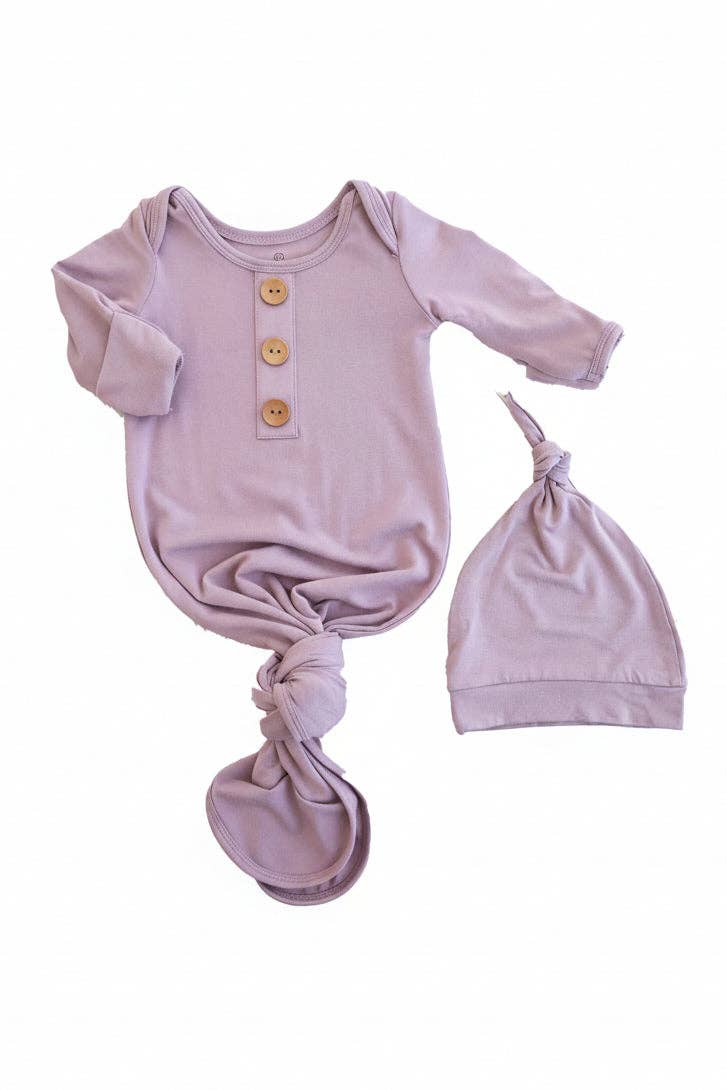 Dusty Purple Bamboo Knotted Gown & Hat