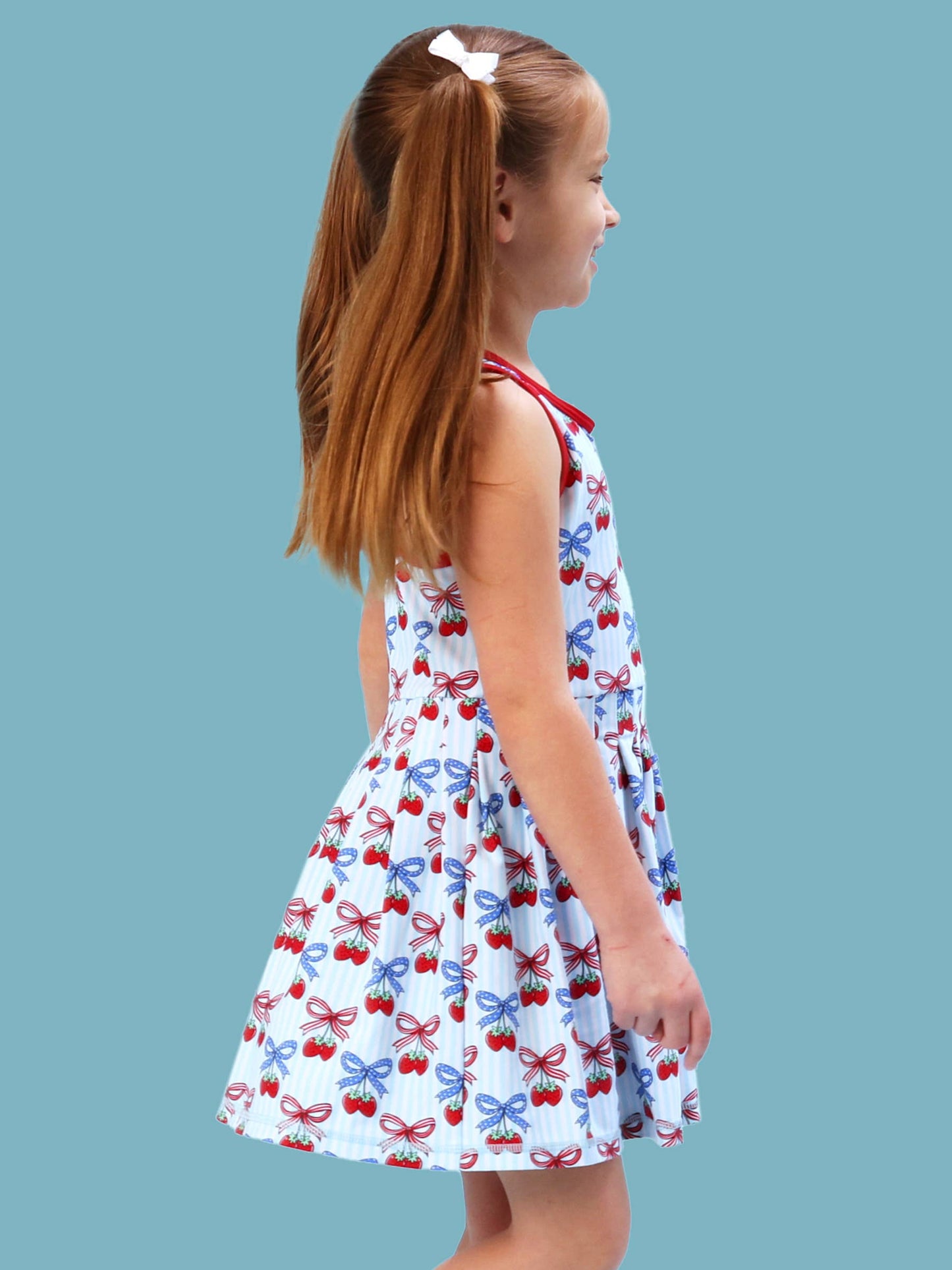 Girls Berries & Bows Pleated Skirt Active Dress & Bike Short Set